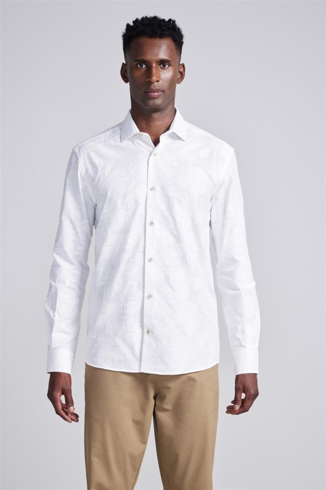 HIGHSTIL Camisa Estampada Jacquard Comfort - Branco