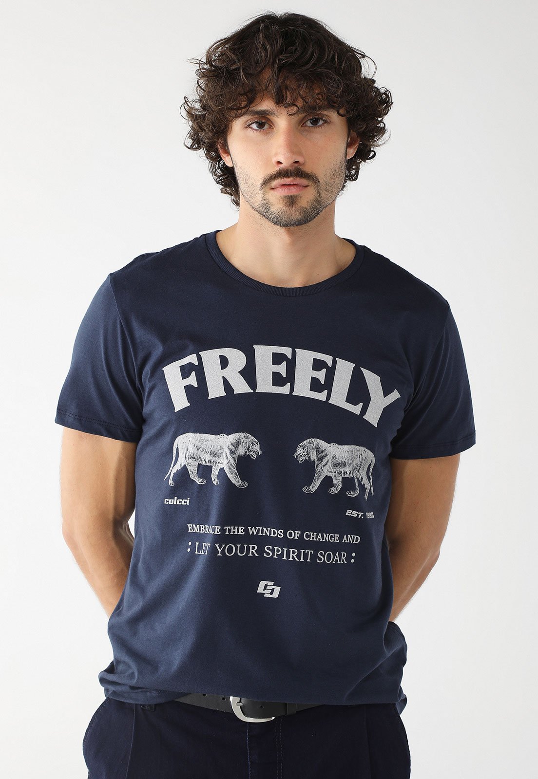 Camiseta Colcci Reta Estampada Azul-Marinho