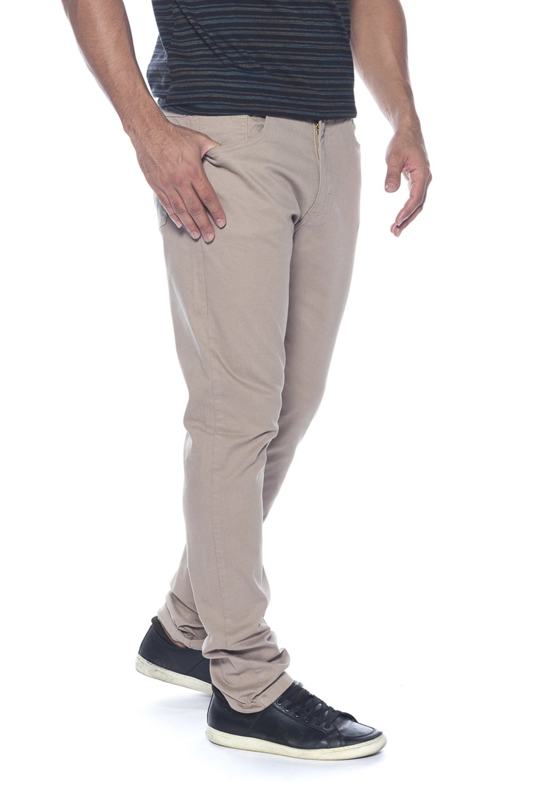 Calça Sarja Masculina Casual Basica Slim 7797 Bege