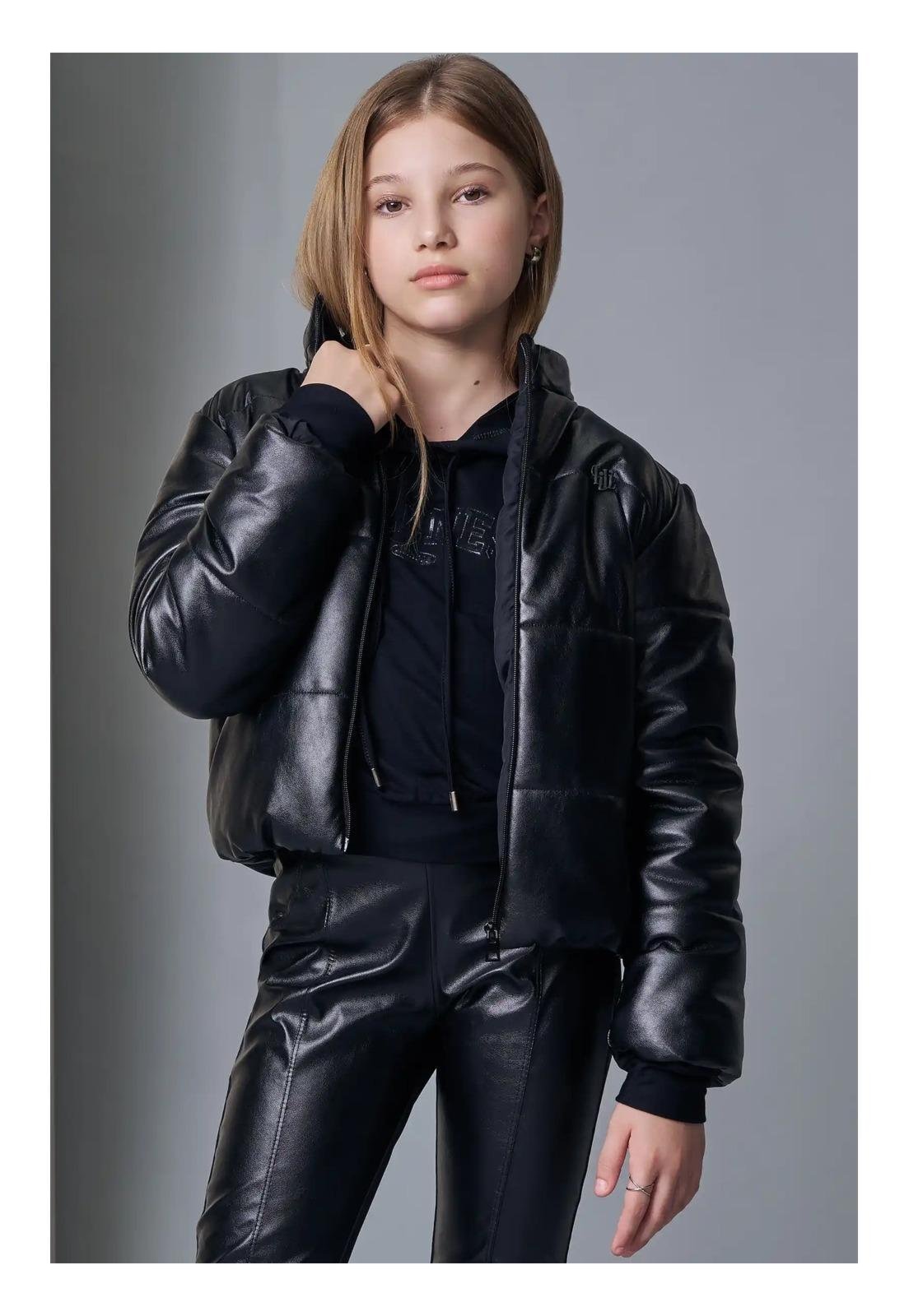 Infantil - Blusa Malha Menina Capuz Lilimoon 10 Preto
