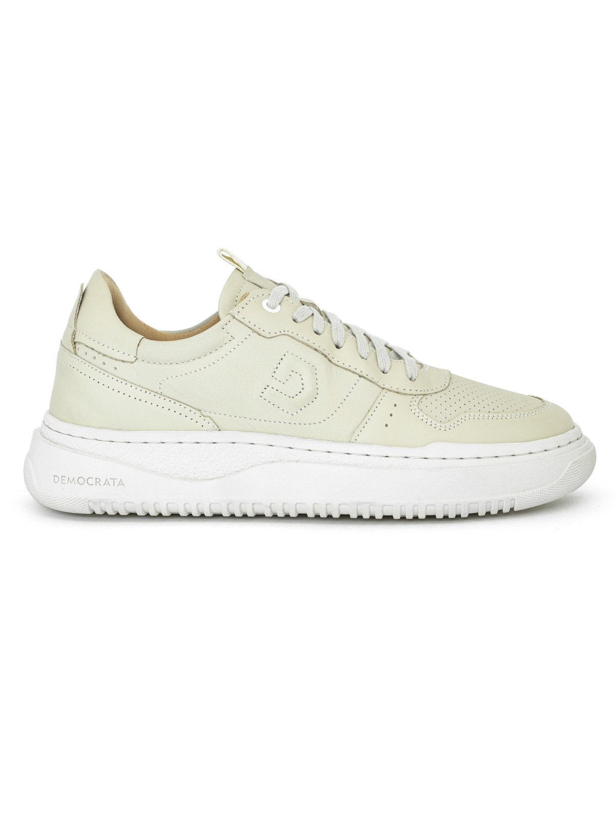 Tênis Masculino Democrata Casual Denim Block Couro Com Cadarço Creme
