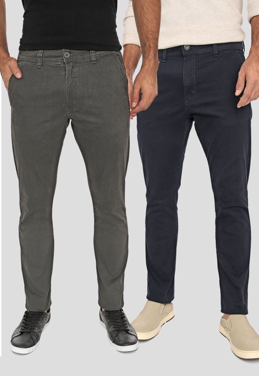 Kit 2 Calça Sarja Conforto Macaw Slim Fit Insert Cinza e Azul Marinho Multicolor