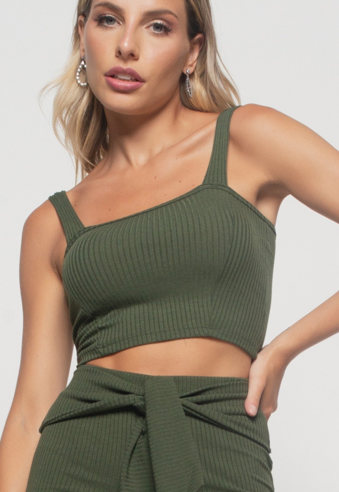 Cropped Salvatore Top Faixa Comfy Malha Canelada Verde