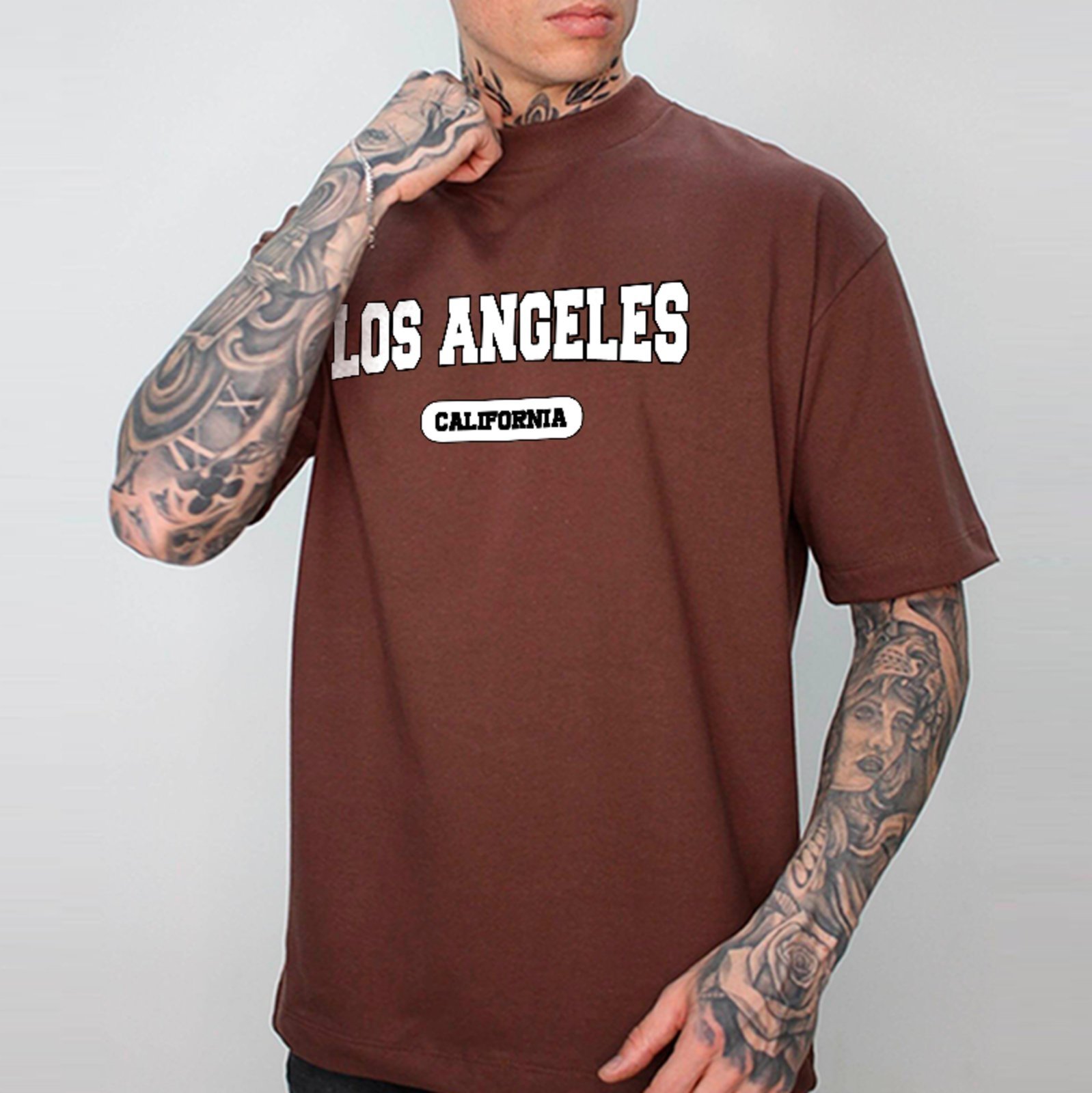 Camiseta Oversized Los Angeles California Streetwear Marrom