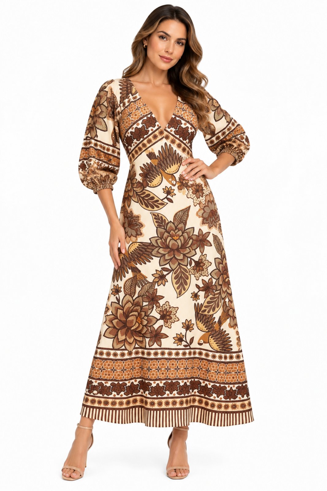 Vestido Longo D Bell Outlet Fashion Longo Tropical Paradise Off White