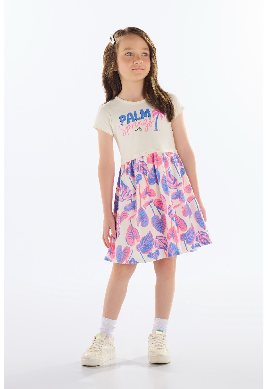 Infantil – Vestido Estampado em Cotton Quimby Bege
