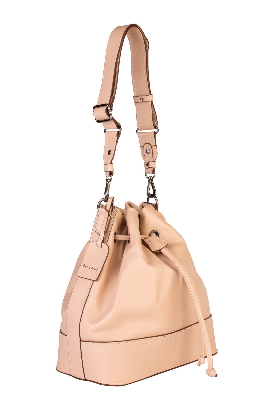 Vista 3 Bolsa Bellaniz Saco Em Couro Liso Naiara bege bege