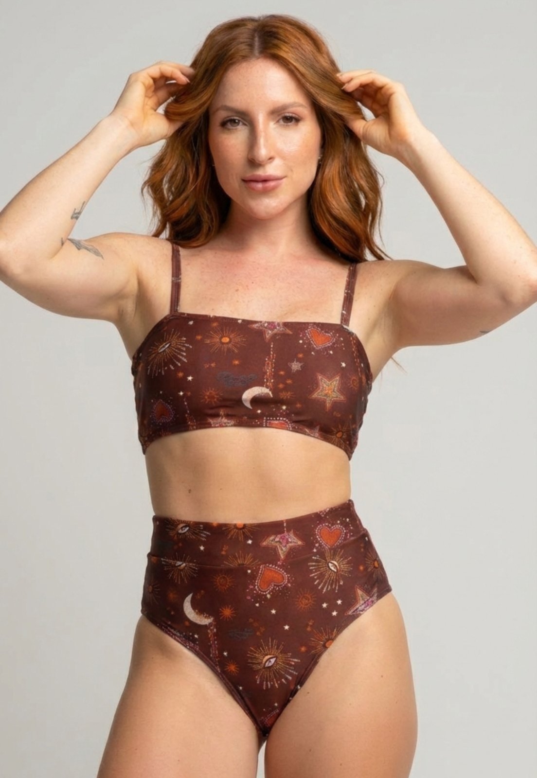 Biquíni Top Faixa WLS Modas Hot Pants Estampado Cintura Alta Estampado