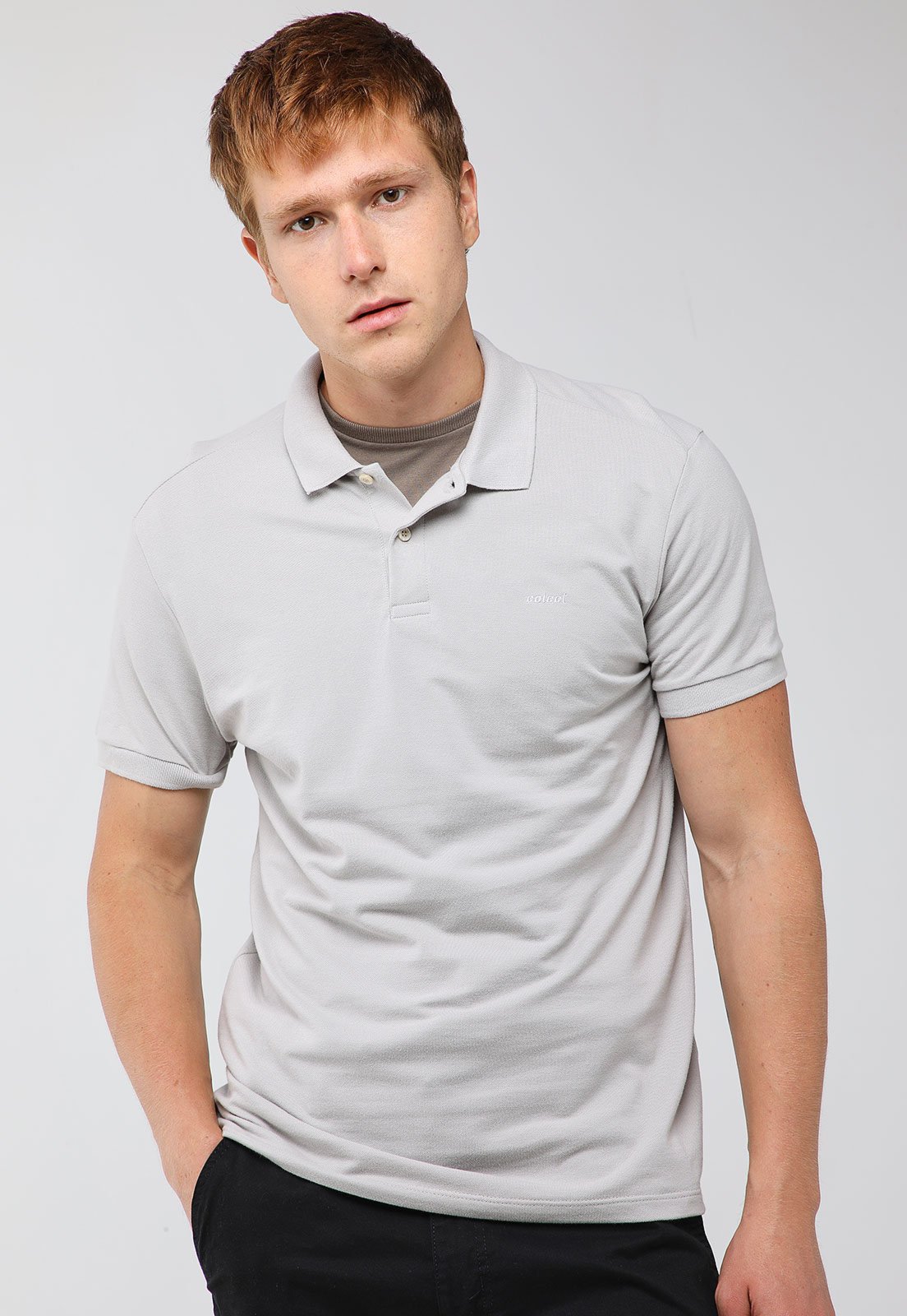 Polo Masculina Colcci Logo Bordado Cinza