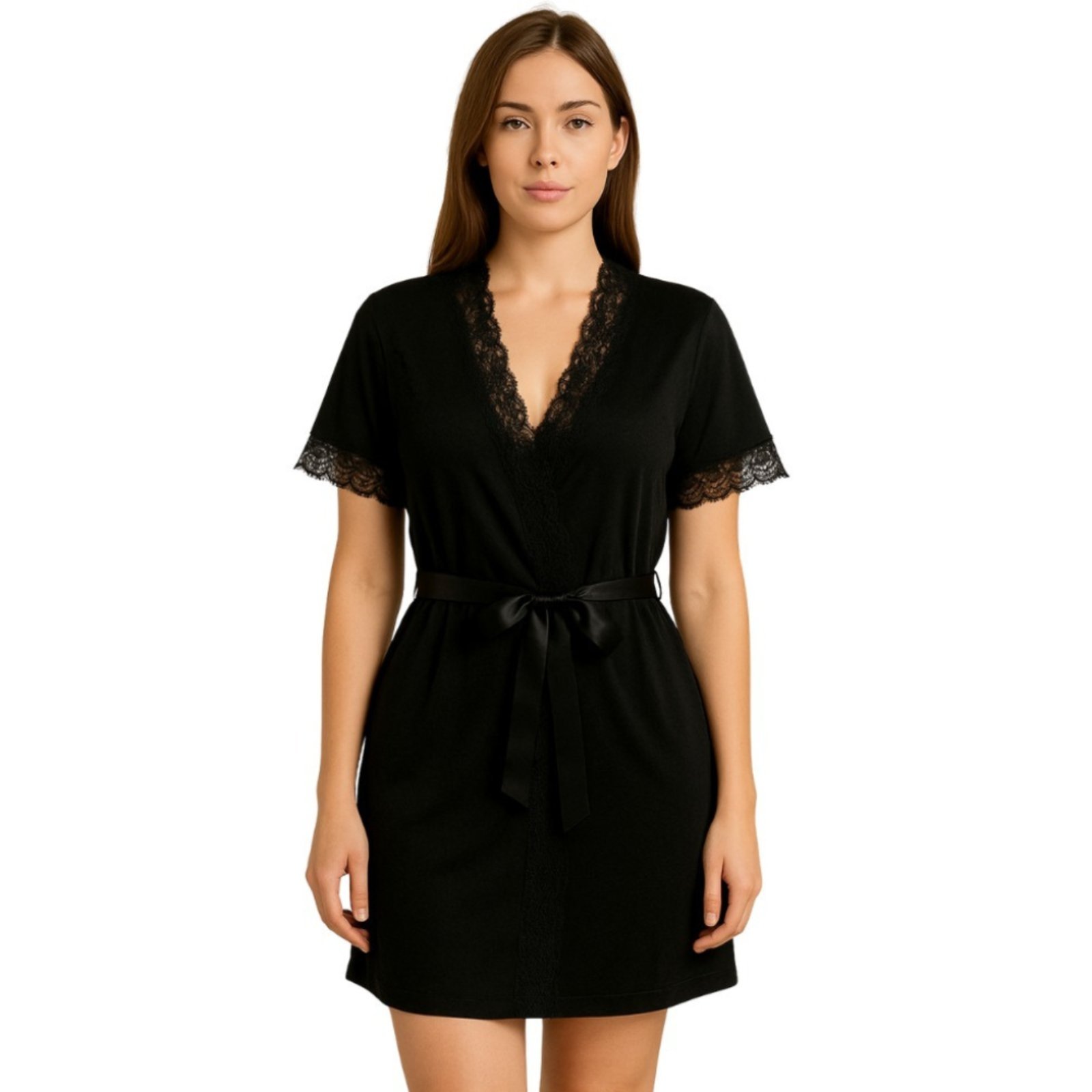 Robe Reflexo Intimo Manga Curta Kimono Preto