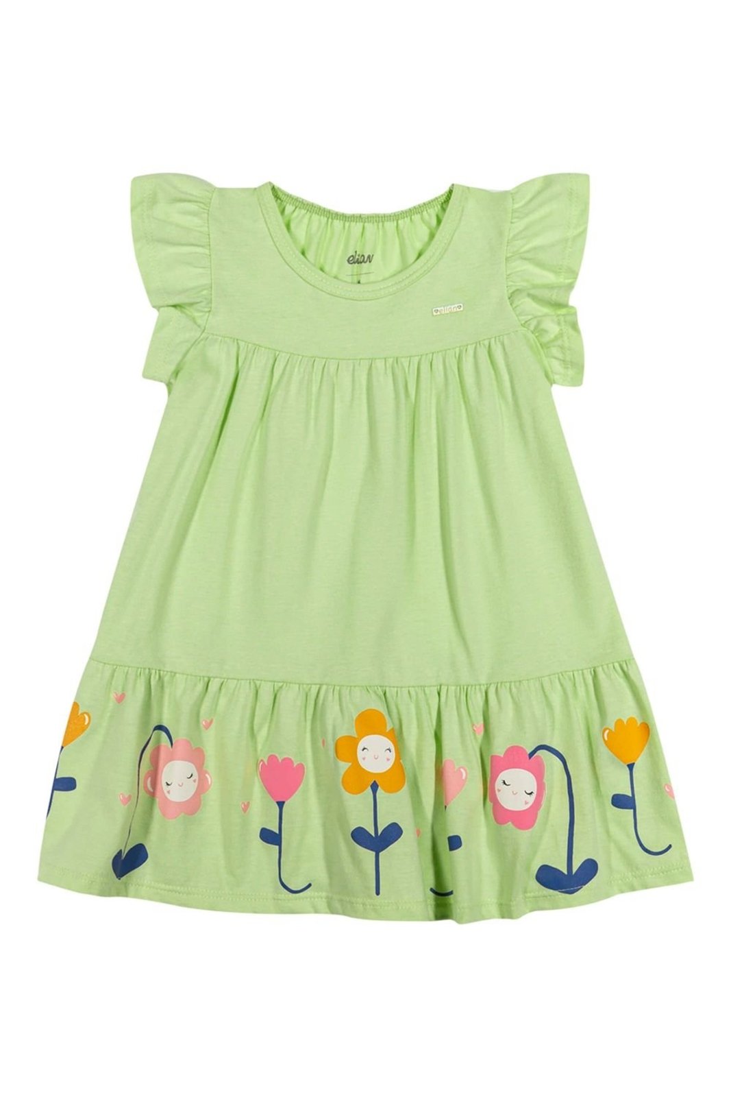 Infantil - Vestido Menina Flores em Puff Elian Verde