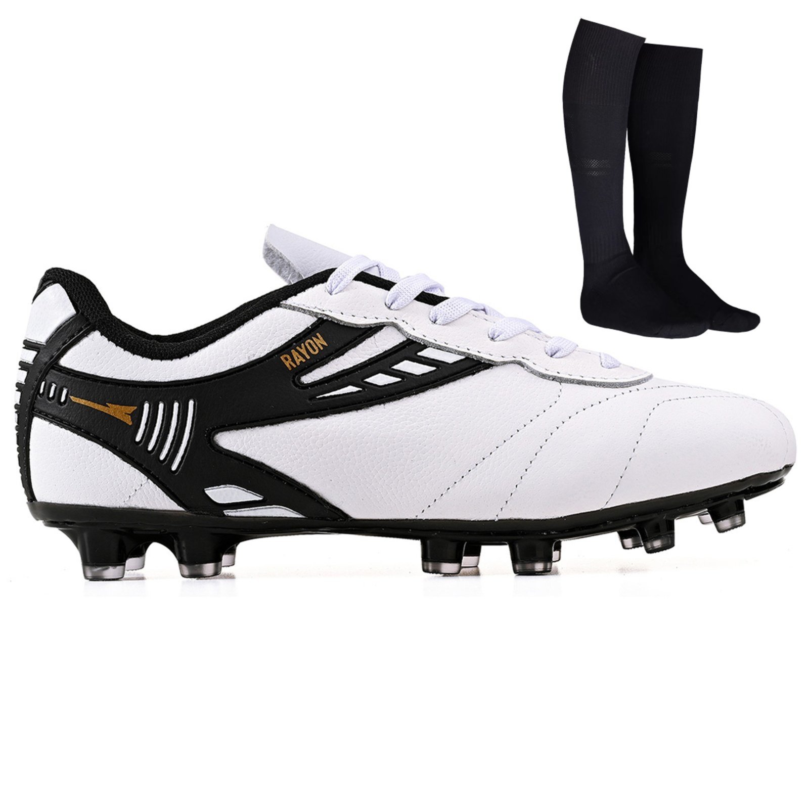 Vista 2 Chuteira Futebol Profissional Masculina de Couro Campo Grama Natural + Meião CALCADOS LGHT LIGHT branco natural CALCADOS LGHT LIGHT branco natural