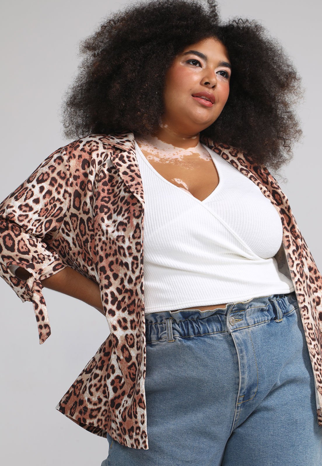 Blazer Malwee Plus Size Onça Bege