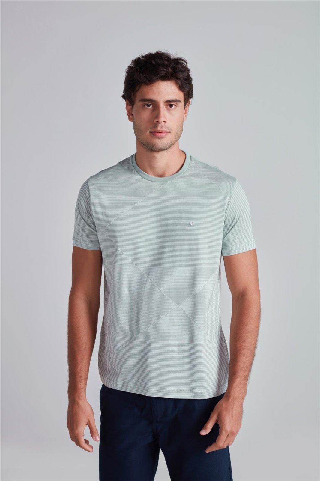 HIGHSTIL Camiseta Jacquard Slim Fit - Verde Claro / Branco