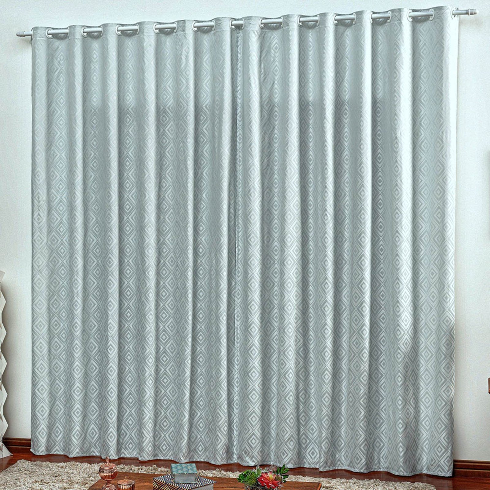 Cortina em Jacquard Bahamas 2,00 x 1,70 Para Varão - Cinza Claro - 100% Poliéster