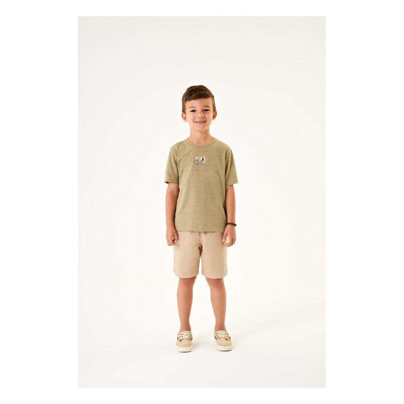 Infantil - Camiseta Manga Curta Estampada Onda Marinha 1 Bege