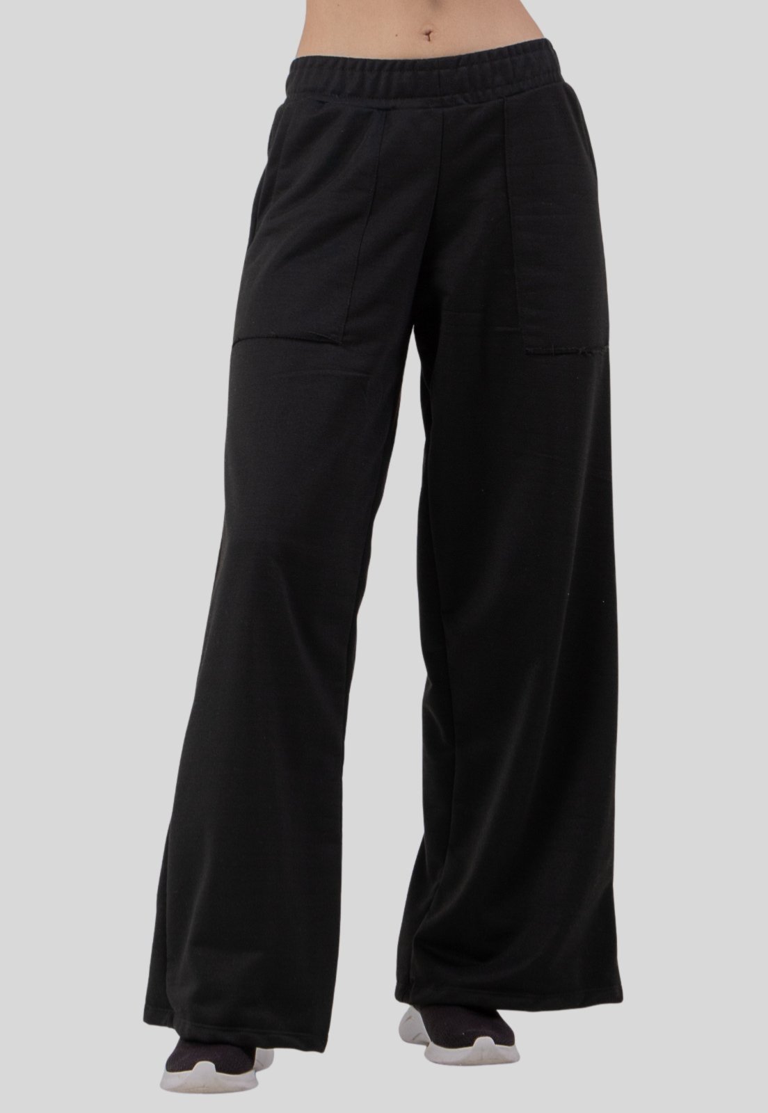 Calça Wide Legging Feminina com Bolso Moletinho