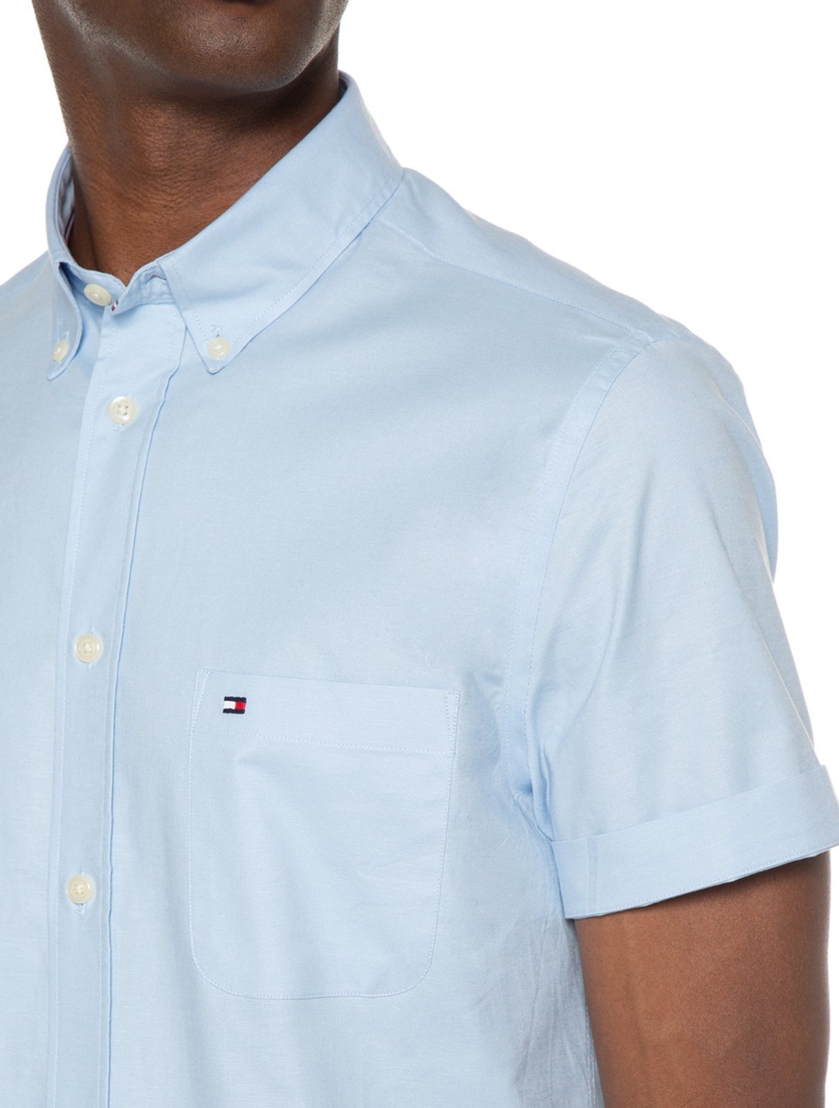 Vista 3 Camisa Tommy Hilfiger Masculina Manga Curta Light Oxford Claro azul Tommy Hilfiger azul