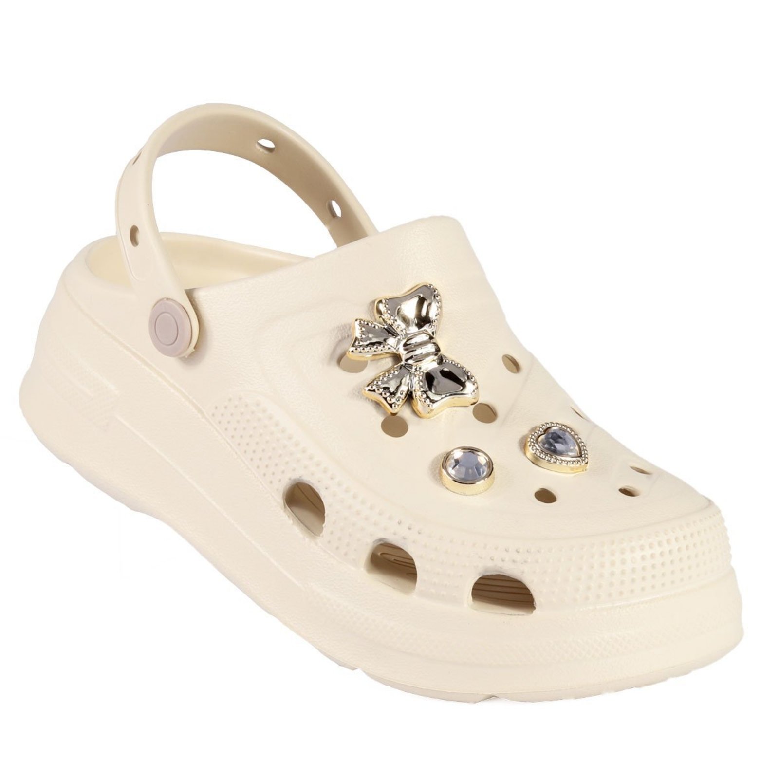 Infantil - Babuche Feminino WorldColors Hana Off-White com Apliques de Laço e Pedrarias