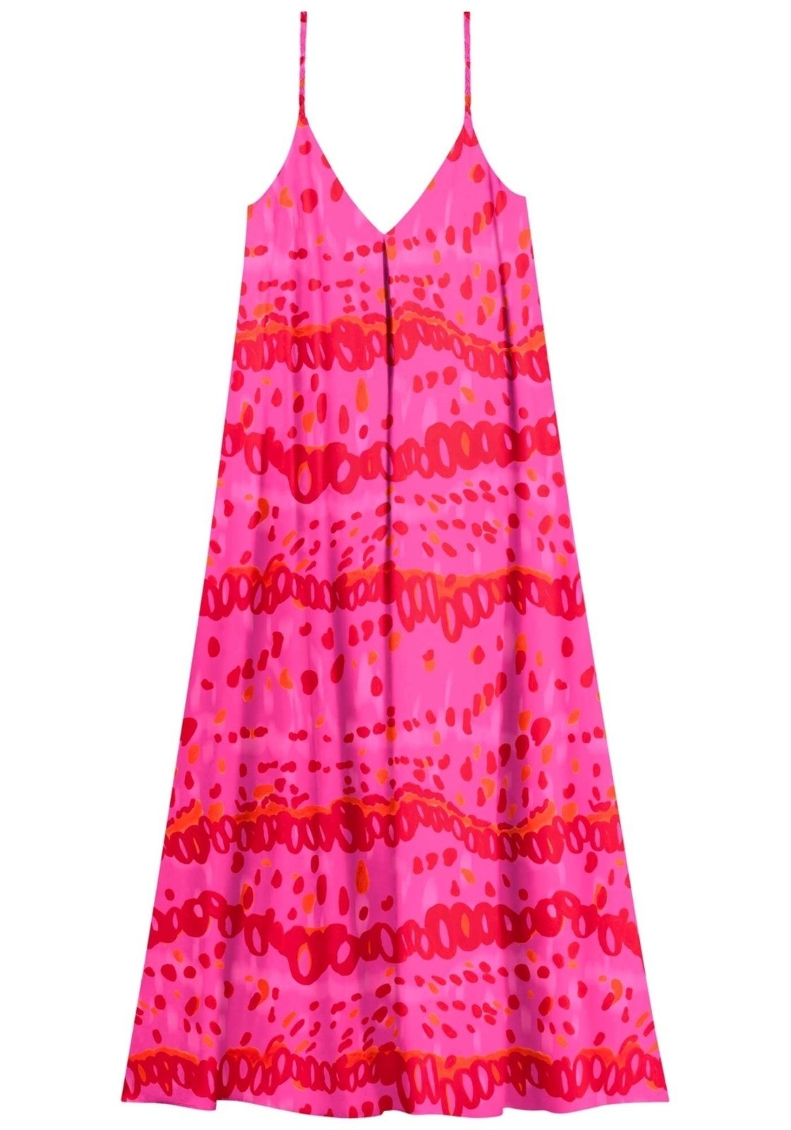Vestido Longo Estampado Fluido De Alças Com Decote Em V