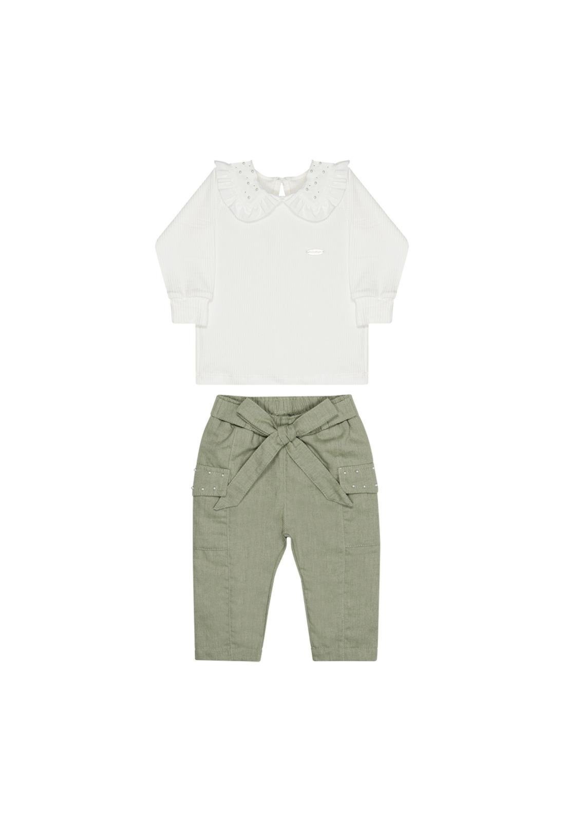 Infantil - Conjunto Longo Calça Verde Blusa Menina Sonho Mágico 1 Off-white