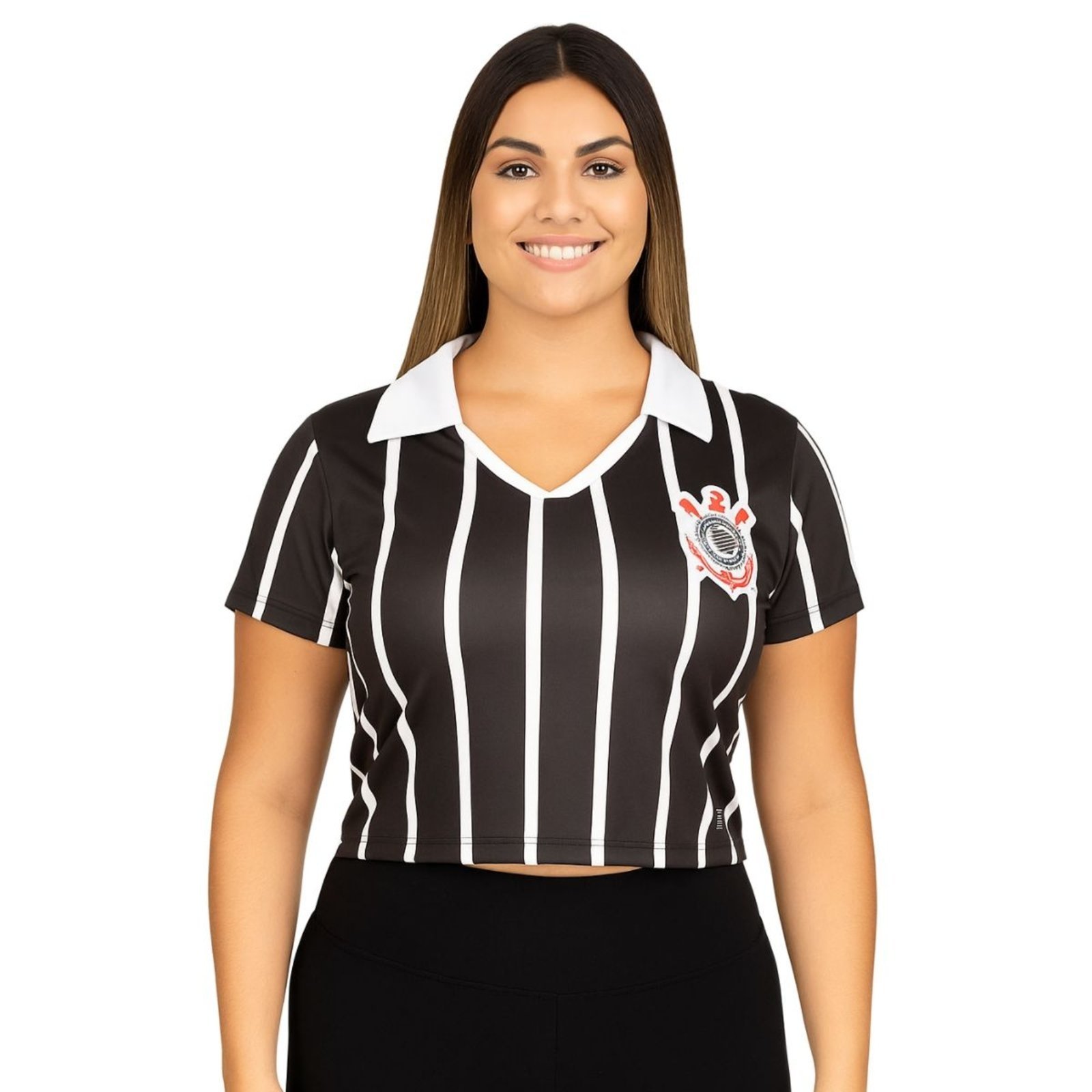Polo Cropped Corinthians Retrô Feminino Preto