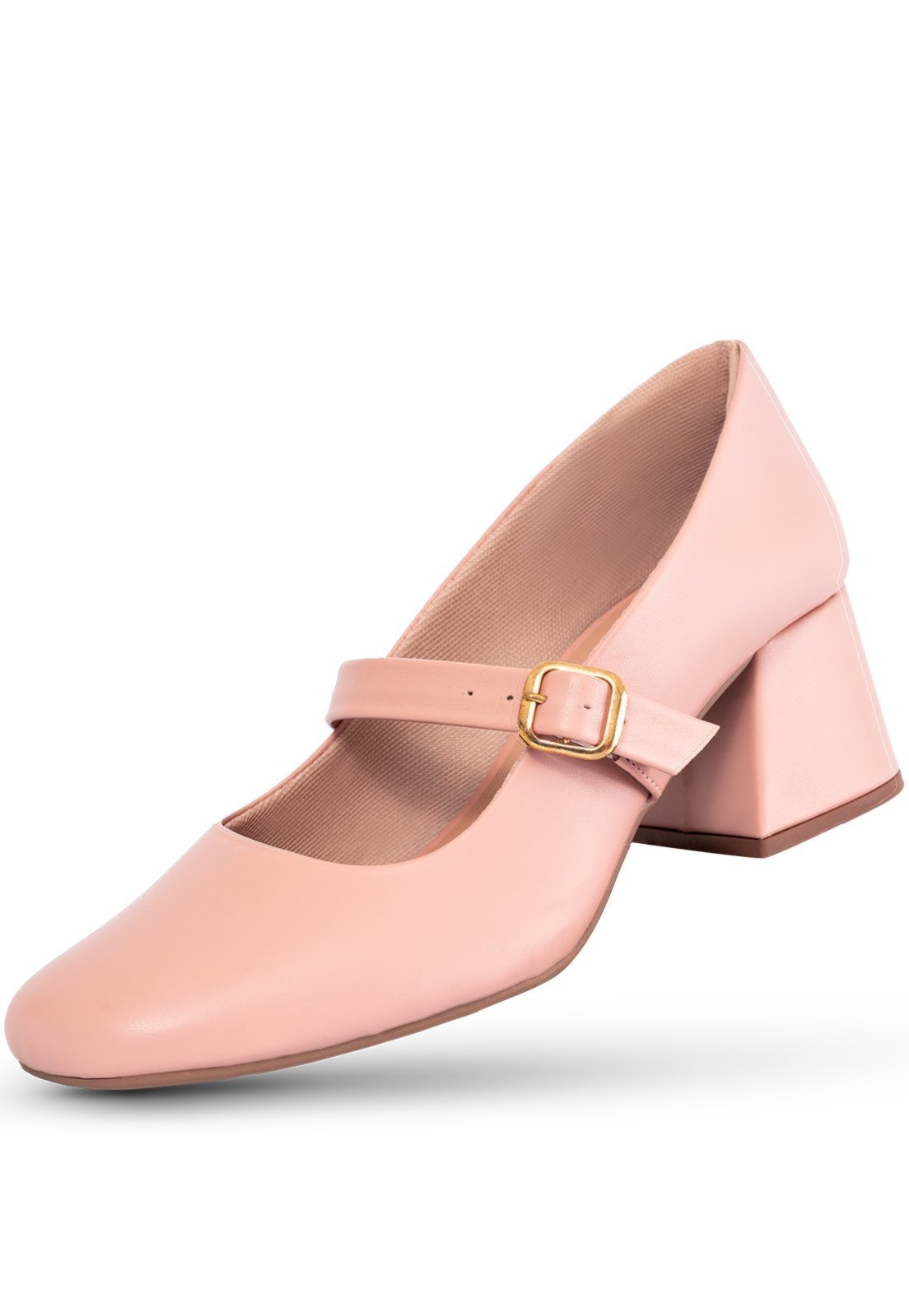 Scarpin Feminino Mary Jane Boneca Lumiss Slingback Sapato Salto Bloco Confortável Nude
