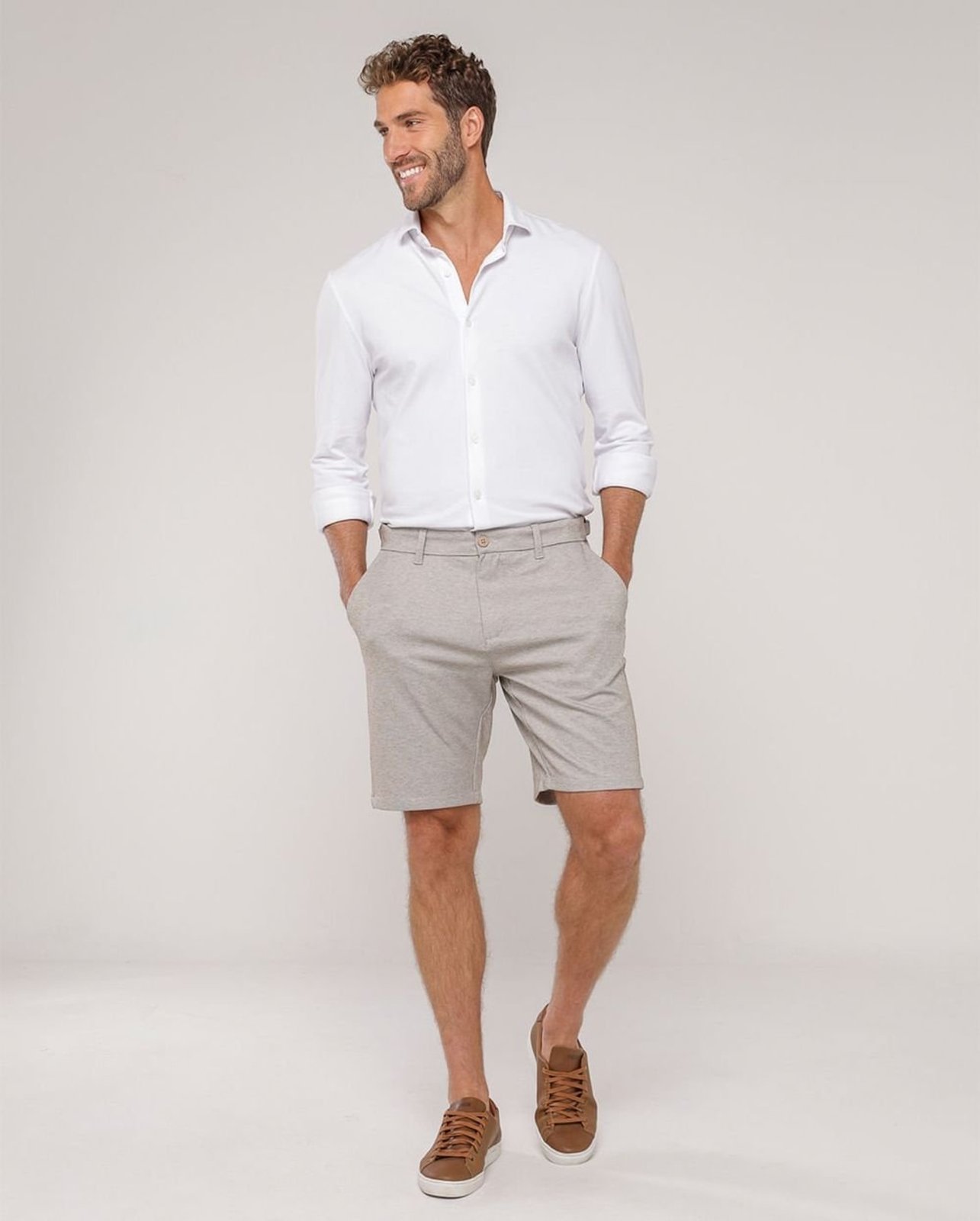 Bermuda Alfaiataria Masculina Moletinho Regulador de Fivela 11160 Caqui Consciência