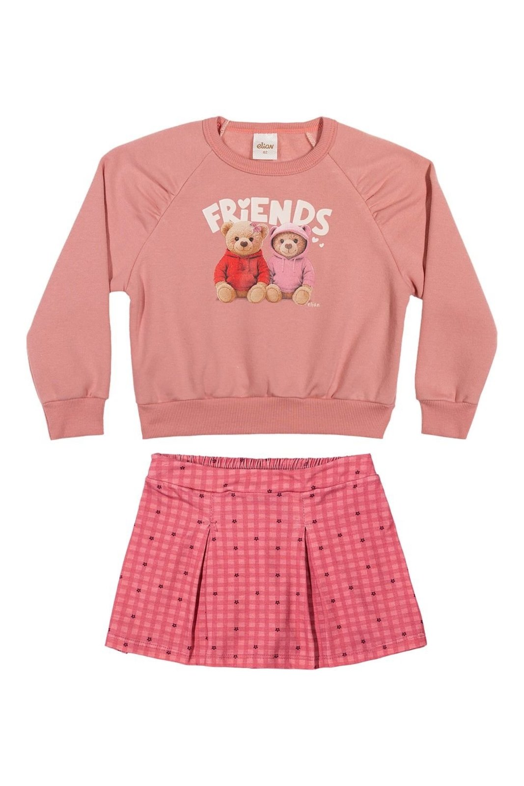 Infantil - Conjunto Menina Xadrez Ursinhos Elian Rosa