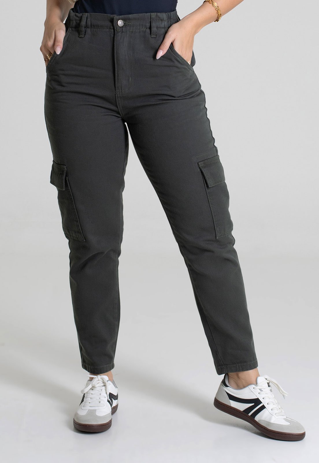 Calça Feminina Sawary Mom Cargo Grafite