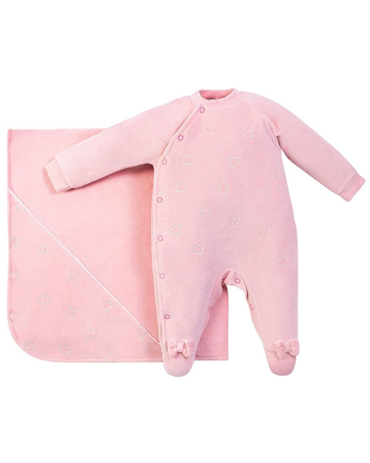 Infantil – Saída Maternidade Menina Plush Bordado Corações – Salmão