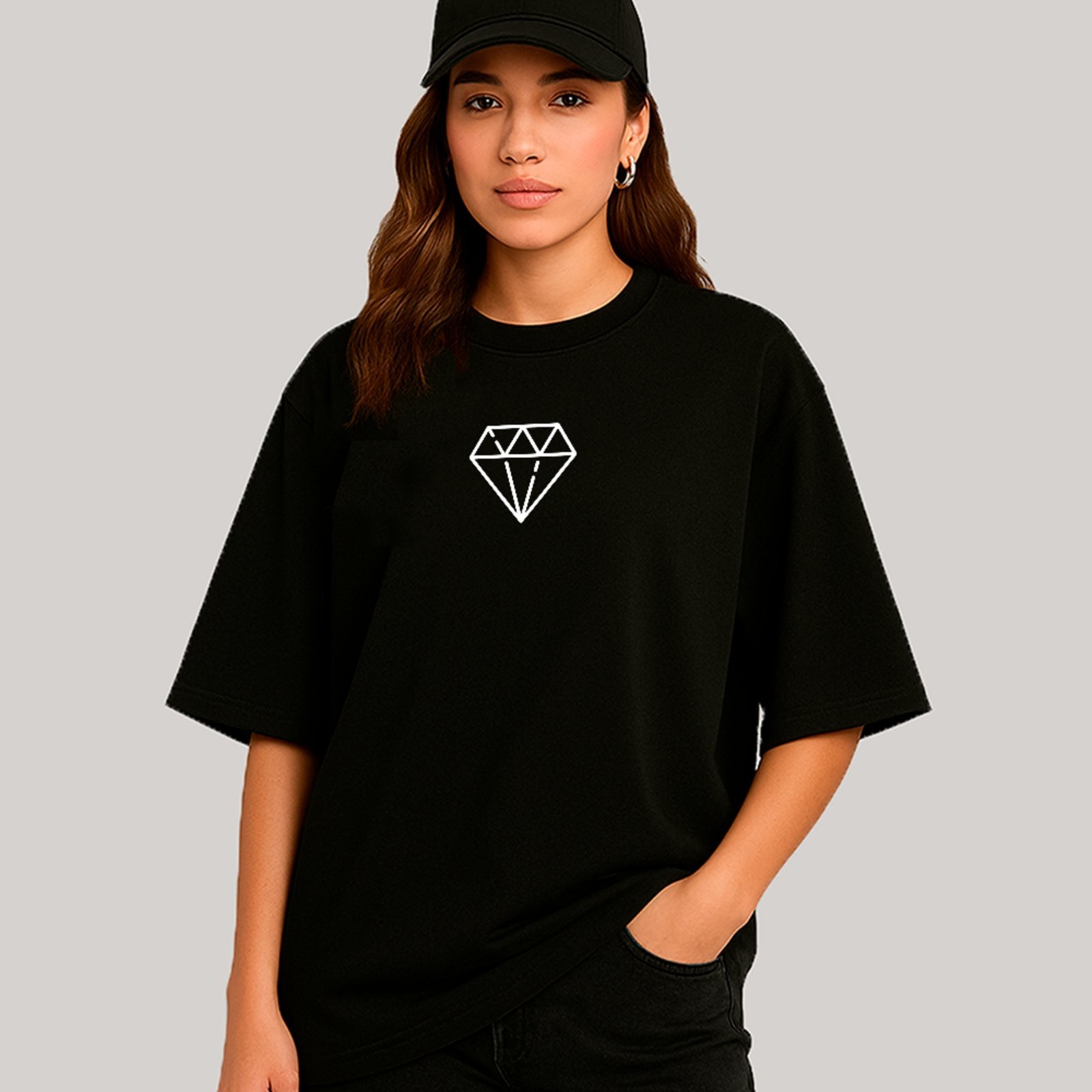Vista 3 Camiseta Ousy Minimalista de Diamante Oversized Unissex marrom ousy marrom