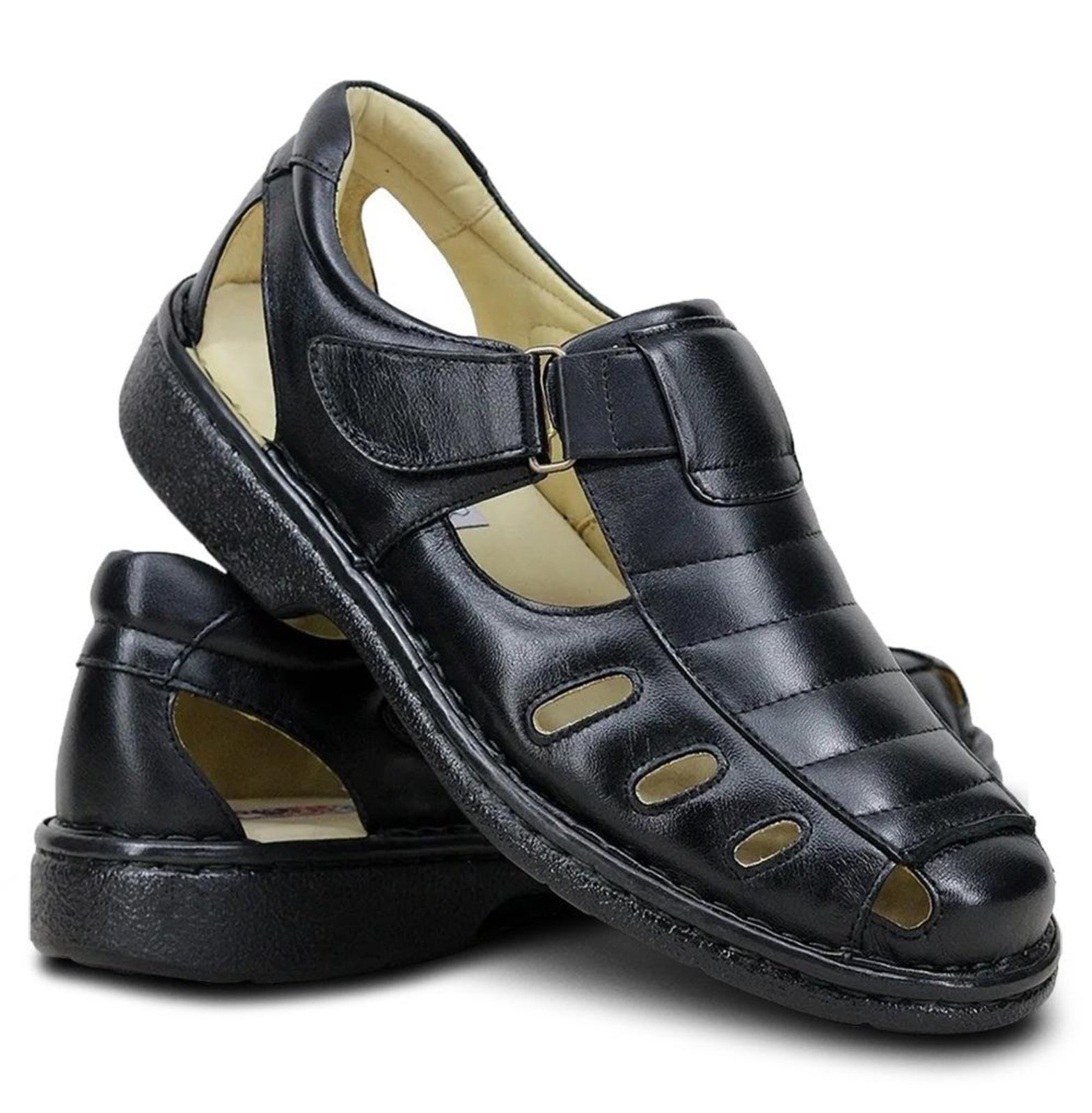 Sandália Couro Masculina Conforto Café 37 Preto