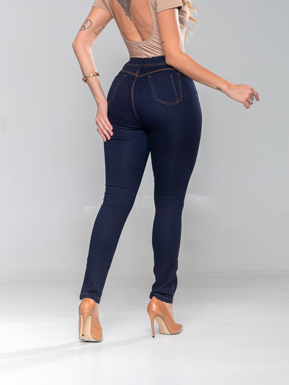 Vista 3 Calça Jeans Feminina Skinny Cintura Alta Escuro - KOVALI KOVALI FASHION STORE azul/azul marinho/jeans azul KOVALI FASHION STORE azul/azul marinho/jeans azul