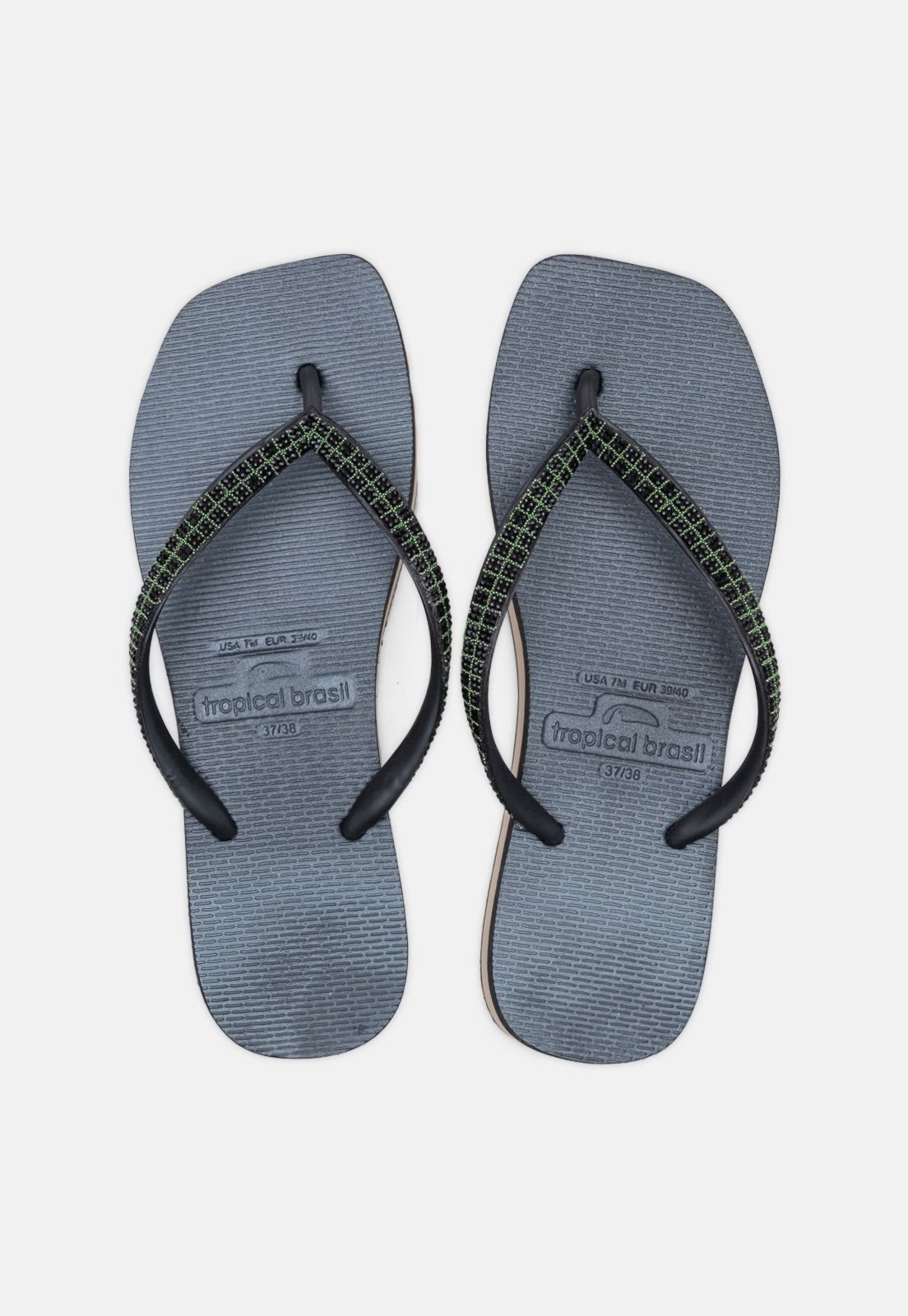 Chinelo Tropical Brasil Tamanco Strass Preto com Areia