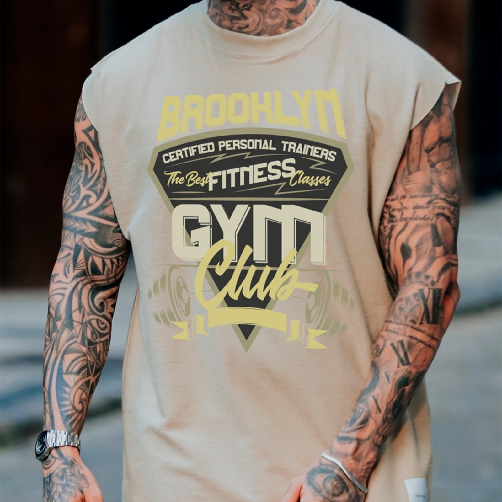 Camiseta Regata Machão Ousy Brooklyn Gym Club Oversized Masculina Off White