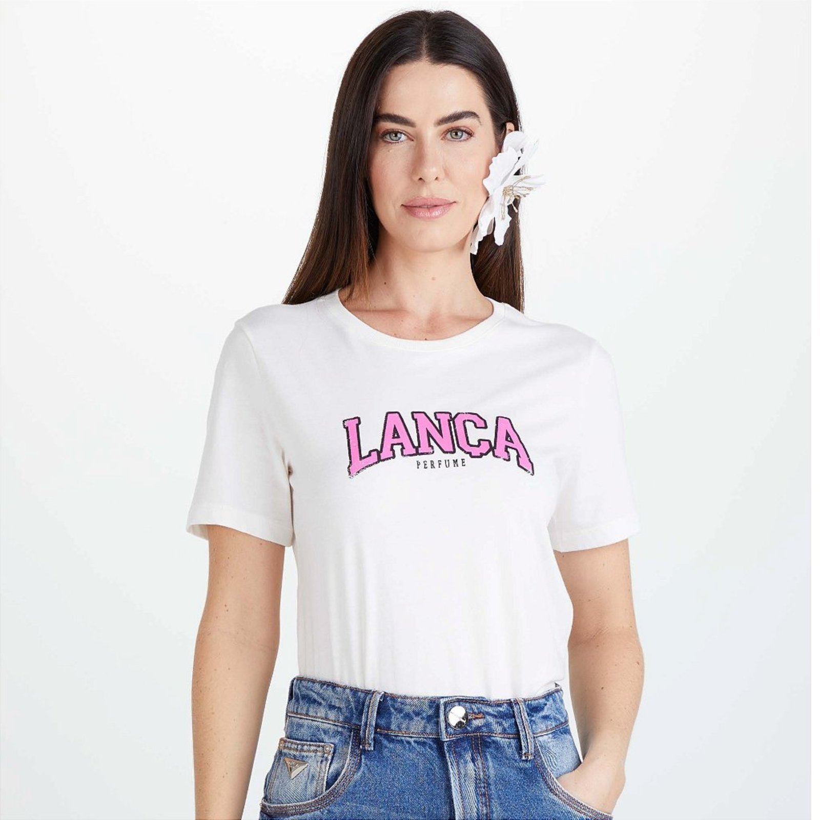 Camiseta Lança Perfume Baby Look Ve25 Off White Feminino
