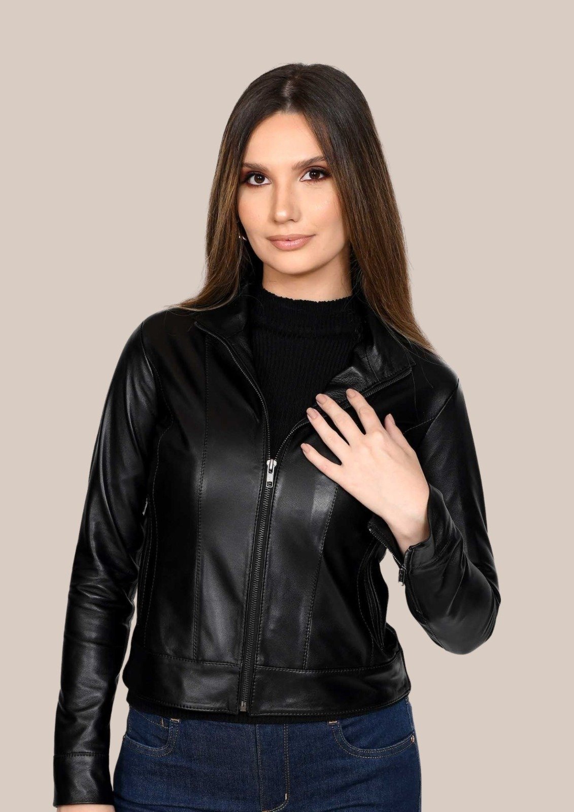 Jaqueta de Couro Pelica Sofia Preto