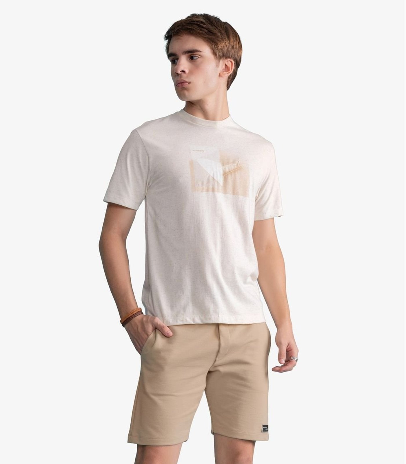 Infantil - Bermuda Masculina Moletom Sarjado Com Bolso Minty Bege