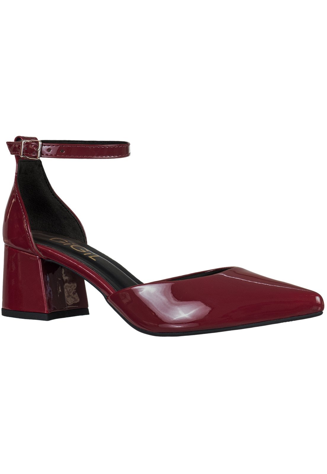 Vista 3 Scarpin Feminino GiGiL Bico Fino Salto Grosso Saia E Blusa Salomé Vermelho castanho/marrom Gigil castanho/marrom