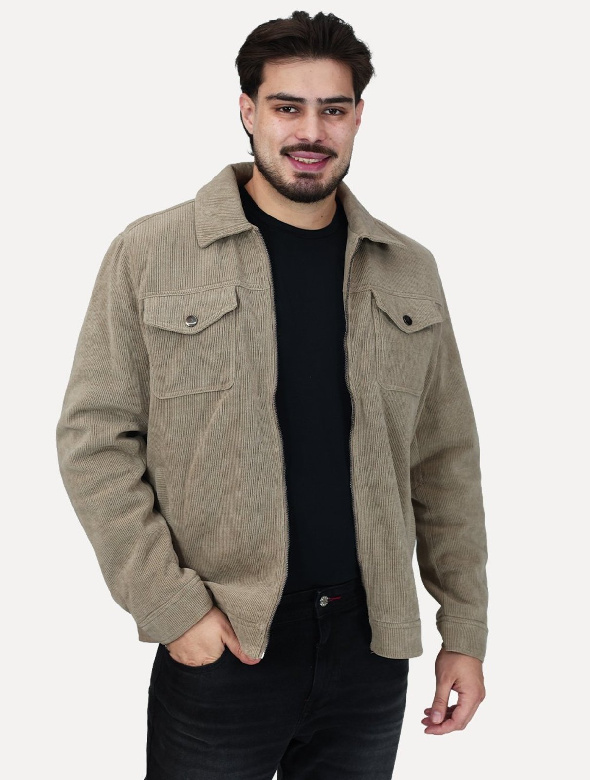 Jaqueta Masculina Cotelê Canelada Pockets FullZip Areia