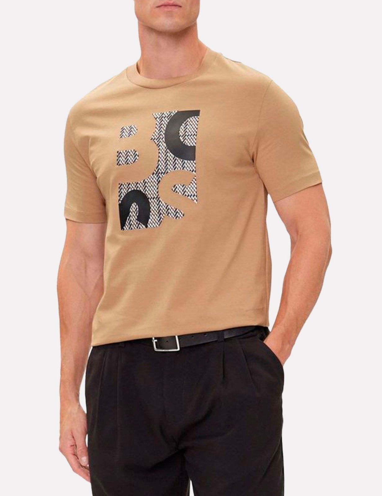 Camiseta Hugo Boss Masculina Regular Fit Mercerised H-Tompson 655 Caqui