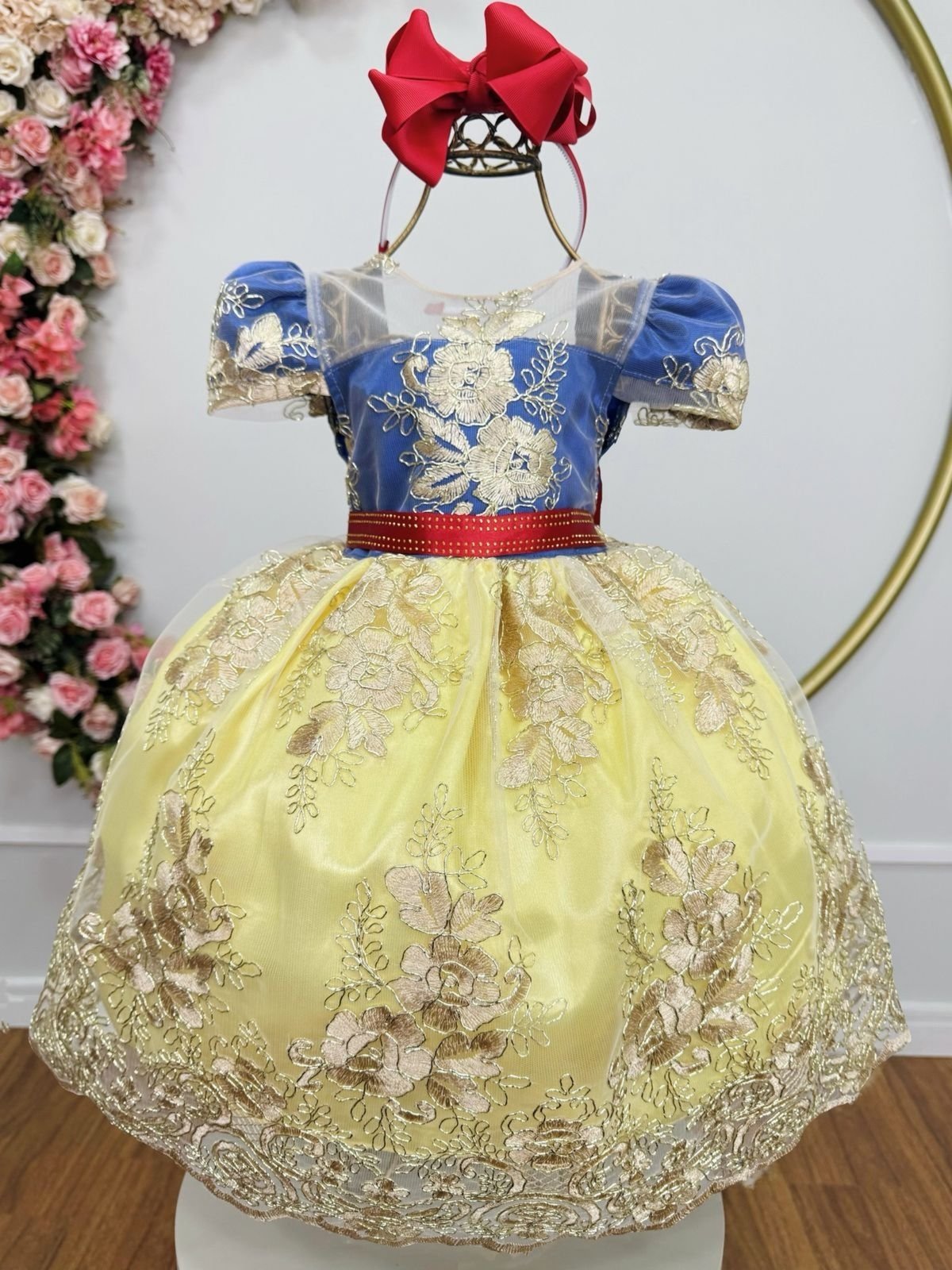 Infantil - Vestido Fantasia Princesa Dourado Aniversário Temático Luxo