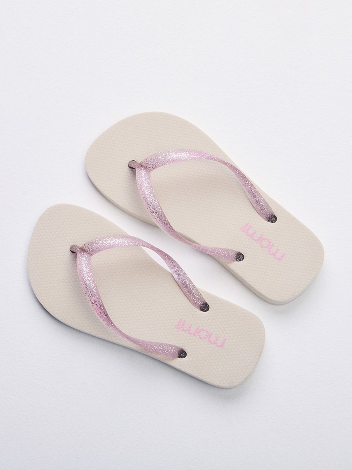 Infantil - Chinelo Flip Bege com Tiras de Brilho