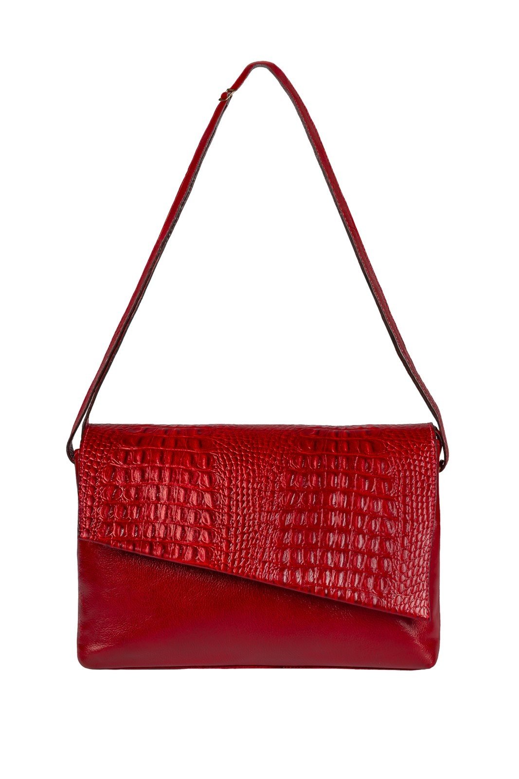 Bolsa tiracolo de couro croco com tampa Rose – Vermelho