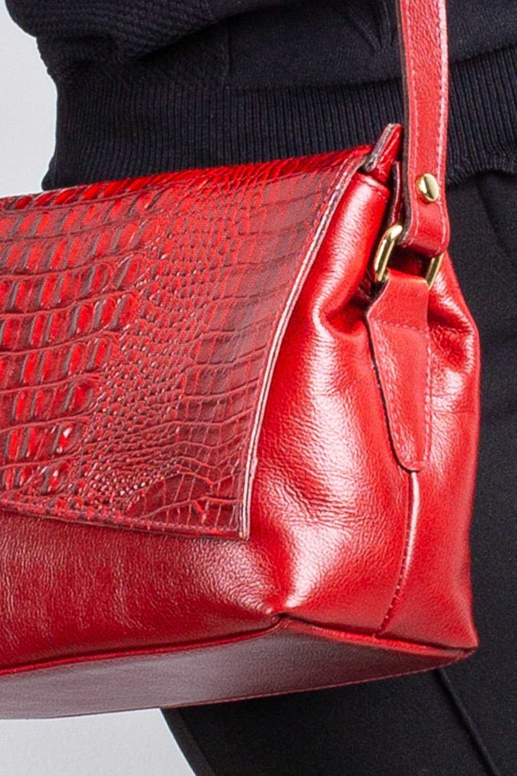 Vista 3 Bolsa tiracolo de couro croco com tampa Rose - Vermelho Andrea Vinci vermelho rose Andrea Vinci vermelho rose