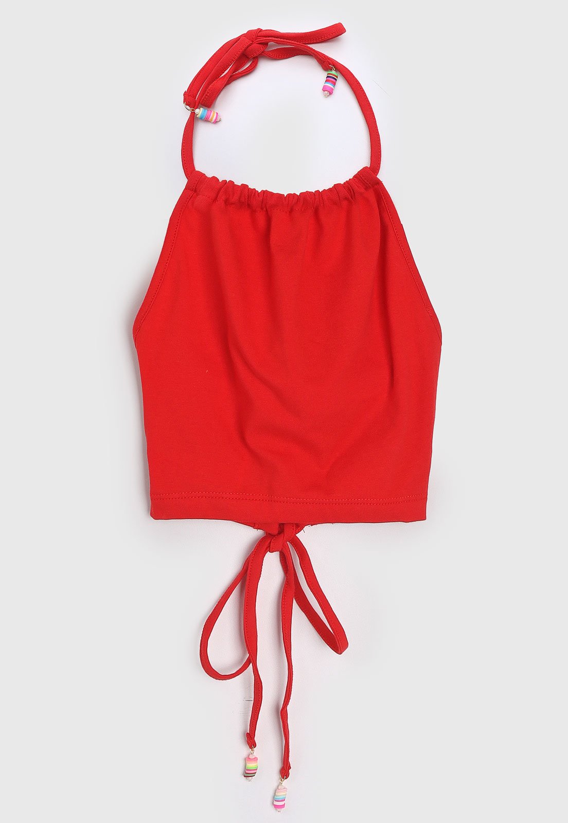 Vista 2 Infantil - Regata Cropped Colcci Fun Frente Única Amarração Vermelha vermelho Colcci Fun vermelho