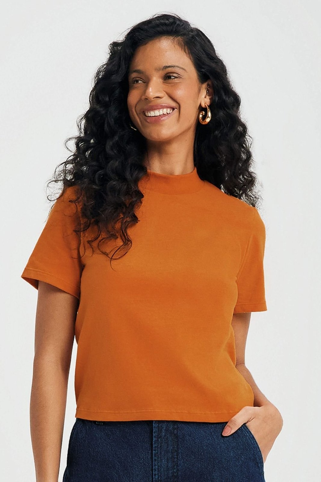 Blusa Feminina Gola Alta Peletizada Marialícia Laranja