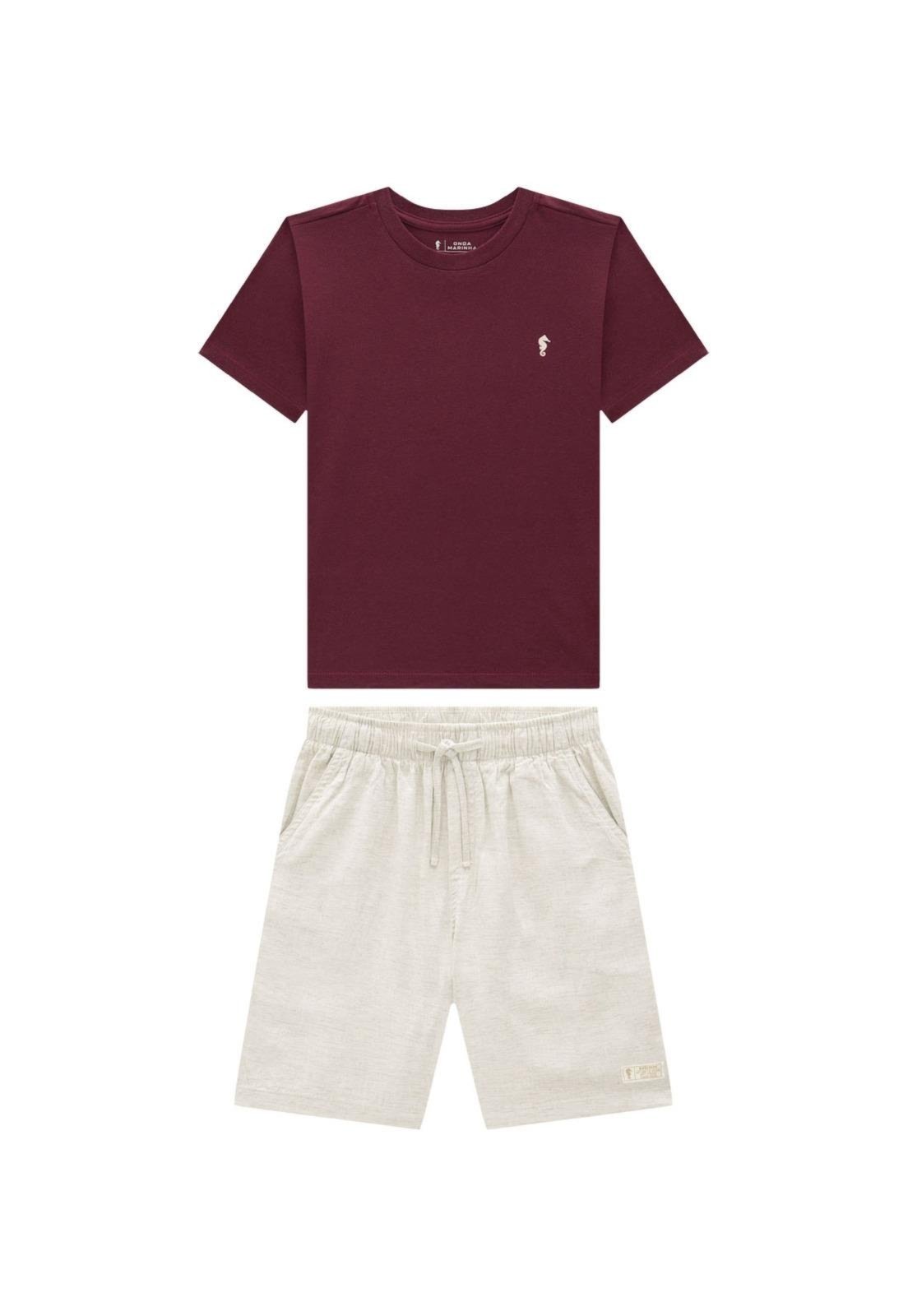 Infantil - Conjunto Bermuda Camisa Vinho Menino Onda Marinha 10 Vinho