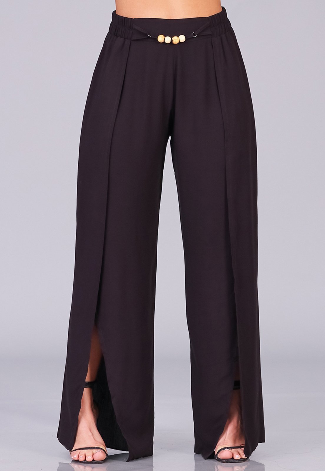 Calça Pantalona com Fenda na Frente B’Bonnie Paola Preta